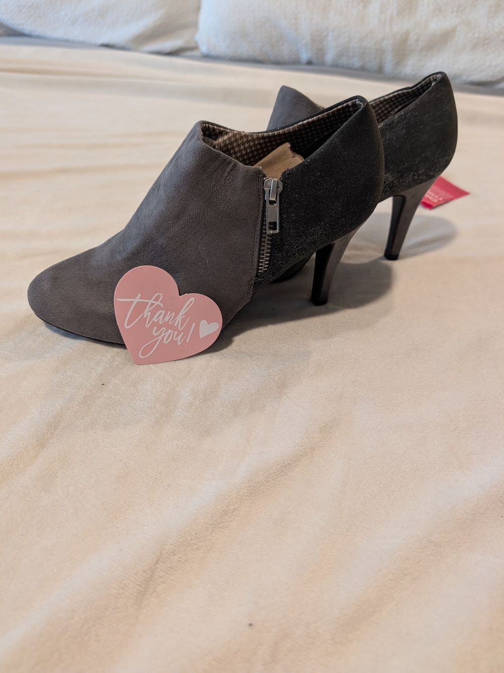 Women's Gray Suede Ankle Booties with Side Zip